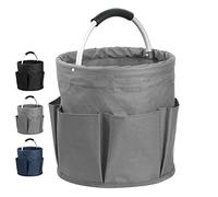 IHOMAGIC 17L Panier à Outils de Seau avec 6 Poches Extérieures, Sac à Outils Jardinage Rond avec Poignée, Corbeille de Rangement en Tissu Oxford pour Stockage, Panier de Rangement Pliable (Gris Foncé)