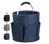 IHOMAGIC 17L Sac Pliable à Outils de Seau avec Plusieurs Poches, Sac Rond à Outils de Jardinage, Panier Multifonctionnel avec Poignée, Corbeille de Rangement pour Les Outils, Les Jouets (Bleu Marine)