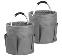 IHOMAGIC 2Pcs 17L Sac a Outils avec 6 Poches, Panier Douche Pliable avec Poignée, Sac de Course en Tissu Oxford 600D, Panier de Rangement Multifonctionnel pour les Voyages, le Nettoyage, Gris Foncé