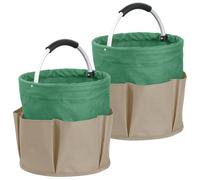 IHOMAGIC 2Pcs Sac de Rangement Pliable, 17L Panier Douche avec 6 Poches et Poignée, Sac a Outils en Tissu Oxford 600D, Panier de Rangement pour Les Camping, Le Voyages, Kaki avec Vert