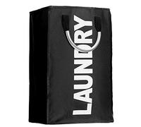 IHOMAGIC Panier a Linge, Sac à Linge Pliable et Transportable, Sac de Rangement avec Poignée, Corbeilles à Linge Portable, Sac à Vêtements Sales Pour Salle de Bain et Chambre, 35-40L, Noir
