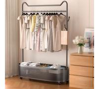 iHOMEMORE Portant à Vêtements Professionnel avec Étagère Rangement portant vetement solide à roulettes Montage Rapide Acier au Chrome Noir