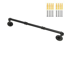 Ihomepark Portant à vêtements industriel mural au plafond 73,1 cm, barre de suspension en fer noir, barre de suspension en métal robuste pour vitrine, placard, rangement et buanderie
