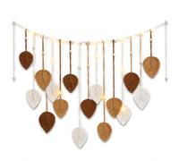 IHONYI Boho Deko - Tapisserie murale en macramé - Guirlande à franges avec guirlande lumineuse LED 3 m - Tissée à la main - Décoration murale bohème pour salon, chambre à coucher, balcon, chambre