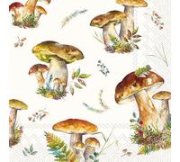 IHR Ideal Home Range Lot de 20 serviettes de fête jetables en papier triple épaisseur, 16,5 x 16,5 cm, collection champignons