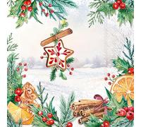 IHR Ideal Home Range Lot de 20 serviettes de fête jetables en papier triple épaisseur, 16,5 x 16,5 cm, fenêtre de Noël