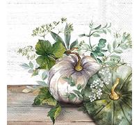 IHR Ideal Home Range - Lot de 20 serviettes en papier 3 plis - Vert et blanc citrouille crème - 16,5 x 16,5 cm