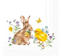 IHR serviette lapin et poussin 20 pcs. Design en papier avec motif de Pâques, 33x33 cm, idéal pour le serviettage et le découpage, imprimé sur une face.