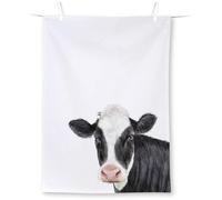 Ihr - T 1048100 - Torchon à vaisselle en coton imprimé vache, blanc, 50 x 70 cm