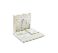 ihvan online Ensemble cadeau de prière pour homme et femme, tapis de prière musulmane en taffetas, tapis de salah, chapelet avec perles, coffret cadeau islamique Yaseen recouvert de velours pour le