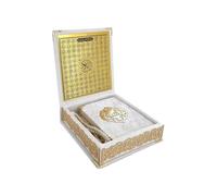 ihvan online, Lot de 3 boîtes cadeau pour prière islamique avec coran recouvert de velours au format de poche, couvercle intérieur doré noms d'Allah (Asmaul Husna), 3 pièces pour cadeaux de Ramadan et
