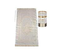 ihvan Online Tapis de prière Musulmane et Perles avec Coffret Cadeau cylindrique élégant,Janamaz,Sajadah,Tapis Islamique Doux,Coffret Islamique,Tapis en Taffetas,Blanc,Mod2