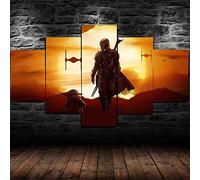IIIUHU Impression sur Toile intissee 150x80cm 5 Parties XXL Tableaux Decoration Murale Star Wars Baby Yoda Mandalorian Maison Salon Bureau Mordern Décor HD Affiche Mur Art Cadeau Halloween
