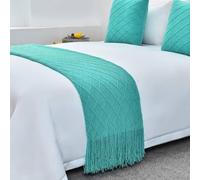 IINCOOY Jeté de Lit Décoratif Style Bohème avec Pompons | Jeté de pied de lit tissé doux et de couleur unie, adapté aux chambres à coucher, aux maisons et aux hôtels(Green,60x210cm)