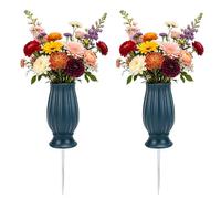 IIRC Lot de 2 vases funéraires avec piquet - Vases funéraires à clipser en plastique - 35 cm de haut pour fleurs sèches et fraîches