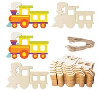 IJSDNVJNDX 50 Pièces D'Ornements en Bois de Train Inachevés en Forme de Train Tranches de Bois Vierges pour Bricolage Artisanat Décoration de Fête de Noël