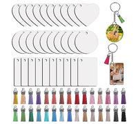 IJSDNVJNDX Kit de Porte-Clés par Sublimation avec Transfert de Chaleur MDF Vierge 3 Formes Pompons Pendentif Anneaux Ouverts Porte-Clés avec Ensemble de Chaîne