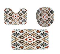 Ikat Géométrique Folklore Tribal Ethnique Carpettes De Toilette 3Pcs, Tapis WC Doux Housse D'Abattant pour Douche Maison