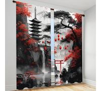 IKDZCM Lot de 2 Rideaux occultants en Polyester tissé de Style Contemporain Motif Paysage Japonais Porte Torii Lavable en Machine avec Passe-Tringle WxH/2x117x137cm Rideaux occultant
