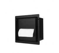IKITRAEE Porte-papier toilette encastré - Carrelage noir mat - Fermé - En acier inoxydable - Avec rabat push-to-open - Noir mat - 150 x 150 x 125 mm