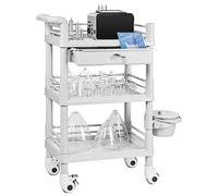 Iklestar Chariot à roulettes à 3 étages avec seau et grand tiroir, chariot de service multifonction pour salon de beauté, spa, bureau, clinique, maison, roues silencieuses rotatives à 360°