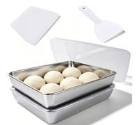 iklestar Kit de 2 Bac à Pâton Pizza Et Pain Kit, 36x28x6 CM Boite Fermentation Pizza 304 Inox Avec Couvercle Transparent, Bac Alimentaire, Contient 6 Boules De Pâte, Inclut 2 Plastique Coupe-Pâte
