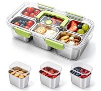 iklestar Snackle Box Container, Compartments Boîte à Snacks, Stainless Steel Portable Snack Organizer avec Couvercle pour Pique, Niques, Voyages (6 Compartments)