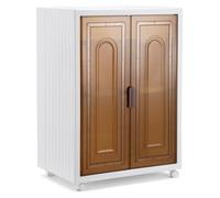Ikodm - Boîte de rangement avec couvercle, portes et roulettes - Grande - Armoire de rangement pliable, portable, transparente, 3 étages