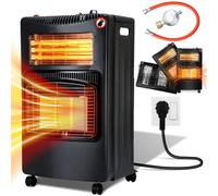 Ikodm, chaudière gaz/électrique combinée, 4200/1200 watts, allumage piézoélectrique, protection anti-basculement, système de sécurité ODS, 5 roulettes, couleur noire, inclut 2 adaptateurs EU