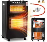 Ikodm, chaudière gaz/électrique combinée, 4200/1200 Watts, allumage piézoélectrique, protection contre le basculement, système de sécurité ODS, 4 roulettes pivotantes, couleur noire, inclut 2 adaptate