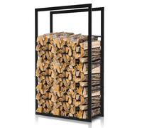 Ikodm Étagère à bois de cheminée pour intérieur et extérieur - En métal - 60 x 25 x 100 cm - Aide à empiler le bois pour cheminée et poêle - Abri pour bois de cheminée d'extérieur - Noir