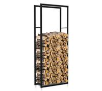 Ikodm Étagère de chauffage intérieure et extérieure - En métal - 60 x 25 x 150 cm - Aide à empiler le bois pour cheminée et poêle - Abri en bois - Noir