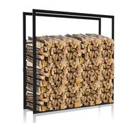 Ikodm Étagère en bois pour cheminée - Métal - 100 x 25 x 150 cm - Empilement de bois - Abri extérieur - Noir