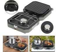 Ikodm : Grill à gaz pliable, 2 brûleurs avec plaque de cuisson – Réchaud de camping, cuisinière d'extérieur pour pique-nique et voyages