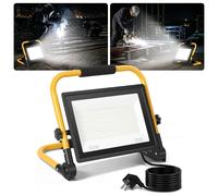 Ikodm, lot de 5 projecteurs LED de construction de 100W, 8000lm, 6500K, éclairage puissant, avec trépied et câble de 3 mètres, pour travaux de construction, industrie, extérieur, lumière blanche froid