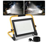 Ikodm, lot de 5 projecteurs LED de construction de 200W, 16000 lumens, 6500K, éclairage puissant avec trépied et câble de 3 mètres, pour travaux de construction, industrie, extérieur, lumière blanche