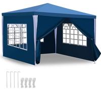 Ikodm : tente de jardin portable imperméable de 3 x 3 m avec panneaux latéraux, bleue, pour le camping, le jardin, les mariages ou la plage