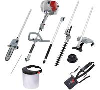 IKRA 4in1 Multitool à essence IBKH 33-1| Coupe-bordures 43 cm | Débroussailleuse Ø 25,5 cm | Cisaille à haies télescopique 40 cm | Ébrancheur | Lime à chaîne et bouclier de protection