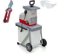 IKRA broyeur de jardin électrique à rouleaux ILH 3000A sécateur et lunettes | Silencieux & robuste, puissance de 3000W, alimentation automatique des branches, marche arrière, pour branches jusqu'à 44 mm