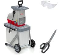 Broyeur électrique à rouleaux IKRA Broyeur de jardin | 3000 W | Branches jusqu'à 44 mm | Alimentation automatique et retour automatique | Avec bac de collecte de 60 l, poussoir, ciseaux et lunettes de