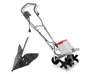 IKRA motoculteur électrique IEM 1500, 2 largeurs 32 et 45 cm, avec charrue | 1500 W, profondeur de travail 20 cm, talon de frein, roue de transport, pliable, protection contre les surcharges