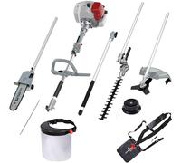 IKRA 4in1 Multitool à essence IBKH 33-1| Coupe-bordures 43 cm | Débroussailleuse Ø 25,5 cm | Cisaille à haies télescopique 40 cm | Ébrancheur | Lime à chaîne et bouclier de protection