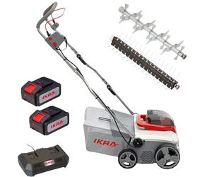 IKRA scarificateur aérateur sans fil 3 en 1 IAVL 2-2040, bac de ramassage 40 l, largeur de travail 40 cm, avec 2 batteries 20 V 4,0 Ah et chargeur rapide