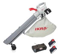 IKRA souffleur-aspirateur de Feuilles IALS 2-20, 2 Batteries 20V & Chargeur | Sélecteur pour les fonctions d'aspiration et de soufflage, 210 km/h, sac de 45 l et bandoulière inclus, gamme de 20 V d'IKRA