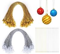 ilauke 200 Pièces Ficelle de Noël Or et Argent, Cordes de Suspension de 20cm, Cordon d'Étiquette Suspendu avec Bouton Pression, Cordes de Verrouillage à Pression de Noël pour Halloween, Fête, Mariage