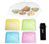 ilauke 5pcs Cloche Alimentaire Pliable Anti-Mouche,1 Grandes Blanc (100x60cm) & 4 Standard Colorée Couvercle de Nourriture en Maille Tente Parapluie Anti-Insectes pour Activités en Intérieur Extérieur