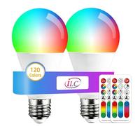 iLC Ampoule LED à changement de couleur, 120 couleurs, équivalent 70 watts, flash DIY, blanc chaud 2700K RVB avec télécommande, vis LED 10W A60 E27 (lot de 2)
