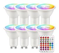 iLC Ampoule Led MR16 GU10 RGB Spot Changementde Couleur, Ampoules Led RGBW Dimmable Blanc chaud (2700K) 5W Equivalence incandescence 40W, Timing Télécommande infrarouge incluse (paquet de 8)