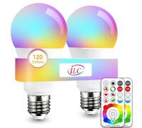 iLC LED Ampoules de couleur Edison Changement de Couleur Ampoule RGB+Blanc Dimmable - 120 Choix de Couleur - 10Watt E26 Types RGBW LED Ampoules - 2 Modes Dynamiques - Télécommande Compris (Lot de 2)