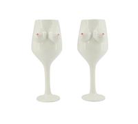 ILEYCOM Lot de 2 Verres à Vin Artisanaux en Céramique - Silhouette Corps Féminin - Verres à Pied Originaux en Forme de Poitrine